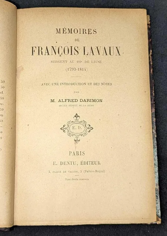 Memoires Francois Lavaux 1793-1814 Hardcover from auction in Orlando, Florida — image 6