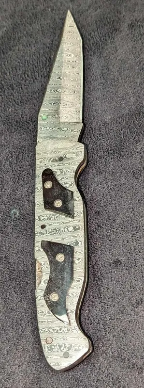 Damascus Steel Fold Up Black Bone Handle Knife Retired C from auction in Orlando, Florida — image 41