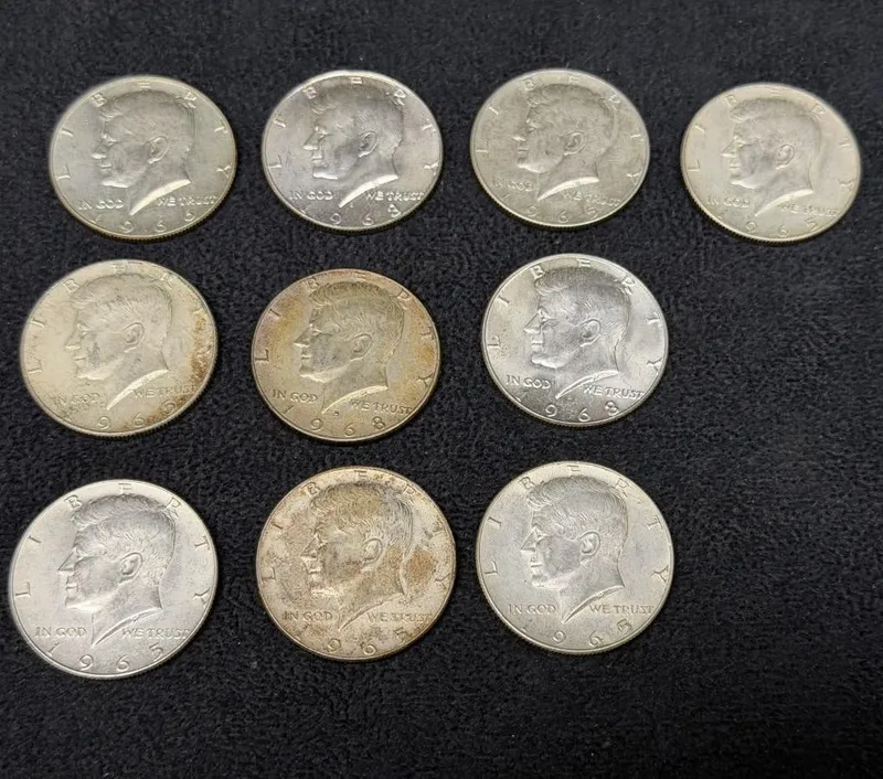 Ten 10 Kennedy Half Dollars 1965-1969 from auction in Orlando, Florida — image 9