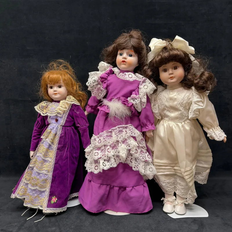 Lot of Three Vintage Porcelain Victorian Style Collector Dolls from auction in Orlando, Florida — image 2