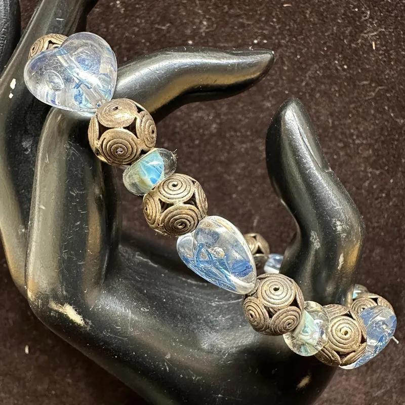 Blue Glass Heart and Round Shaped Beads with Sterling Silver Bead and Clasp Accents L14 from auction in Orlando, Florida — image 28