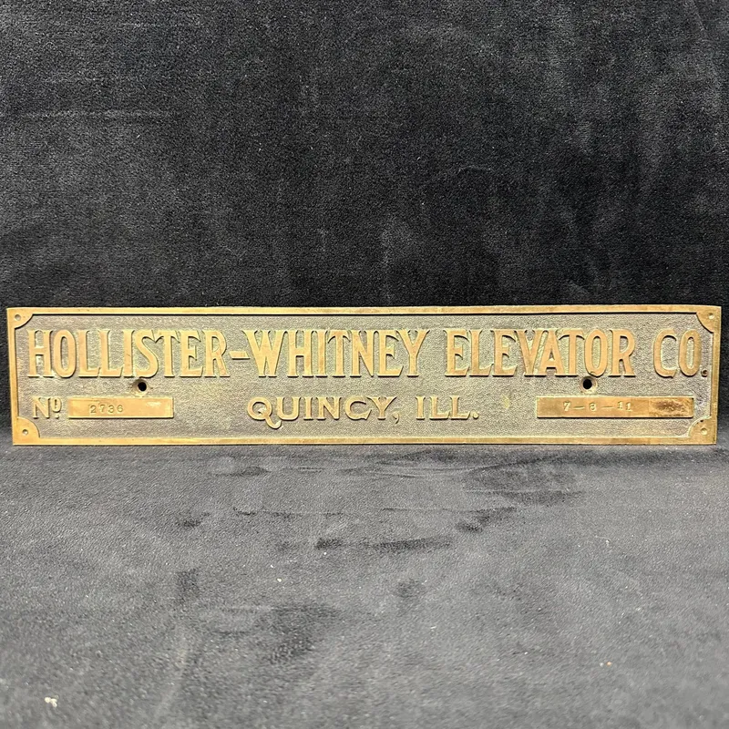 Vintage Hollister Whitney Elevator Co. Brass Identification Plate Quincy Illinois from auction in Orlando, Florida — image 30