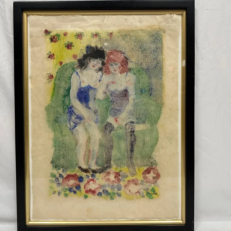 Ursula Sternberg Monoprint Girlfriends in Green Armchair Framed Art from auction in Orlando, Florida — image 33