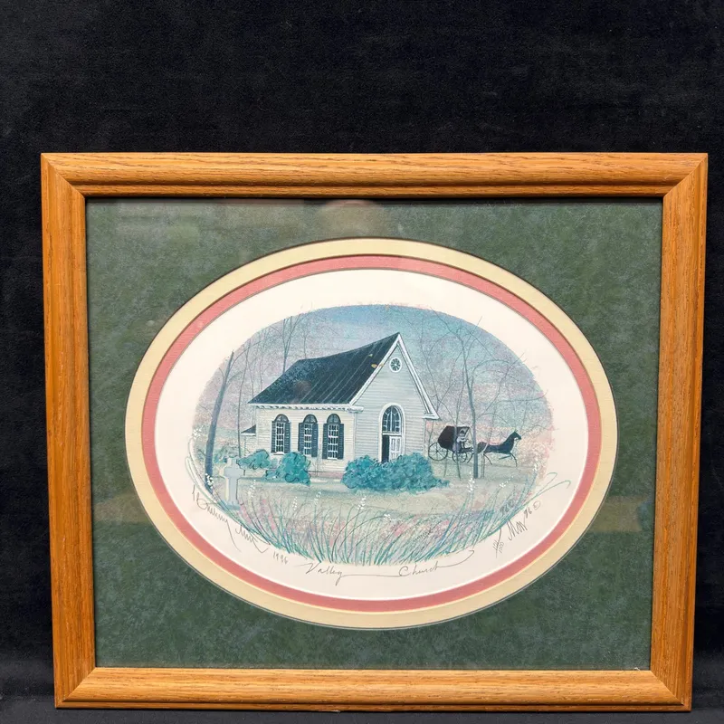 P. Buckley Moss Valley Church Signed and Numbered 121 of 1000 Framed Print from auction in Orlando, Florida — image 8