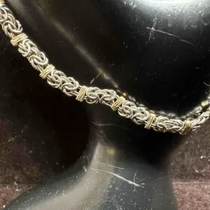 AK Turkey Sterling 925 and 14K Gold Byzantine Chain Bracelet K85