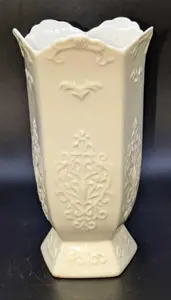 Vintage White Floral Ceramic Vase