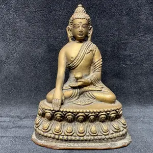 Tibetan Himalayan Style Brass Seated Buddha Sculpture with Vajra Mark