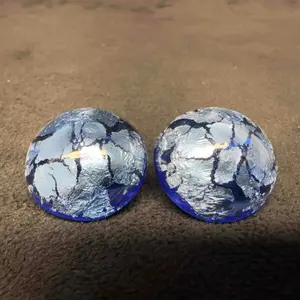 Blue Glass Silver Colored Foil Bead Round Earrings H46