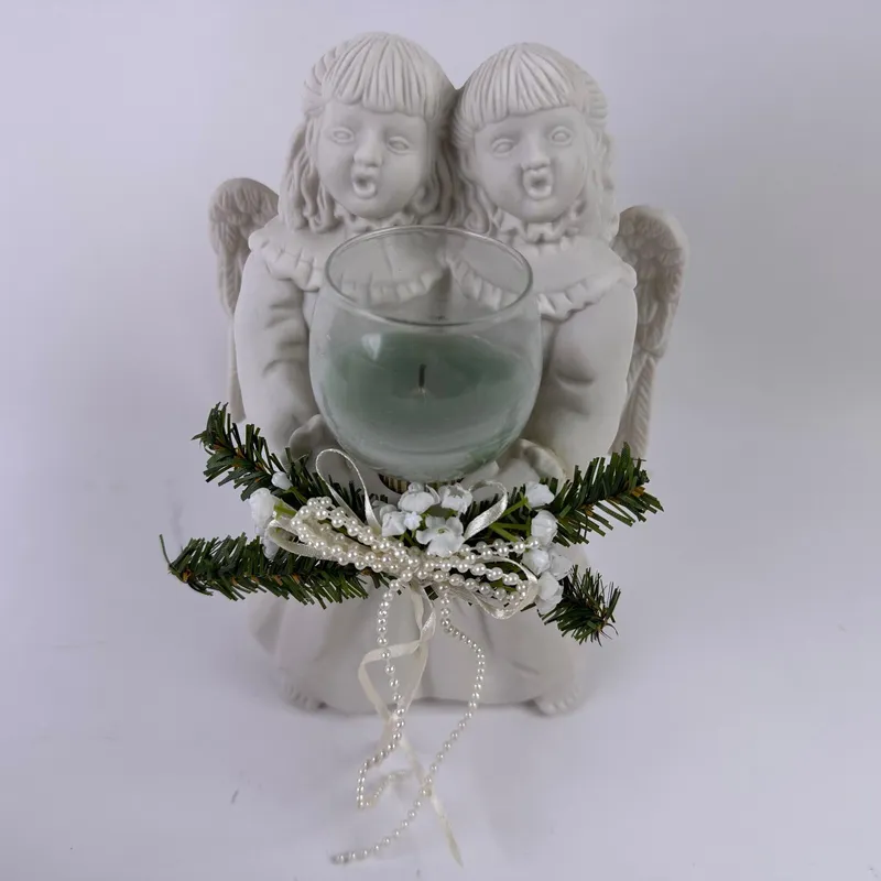 Two Angels Singing Votive Candle Holder White Christmas Holiday Decor from auction in Orlando, Florida — image 6