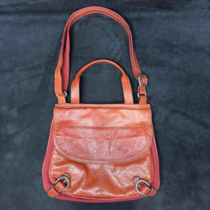 Fossil Red Orange Leather Canvas Purse Handbag from auction in Orlando, Florida — image 30
