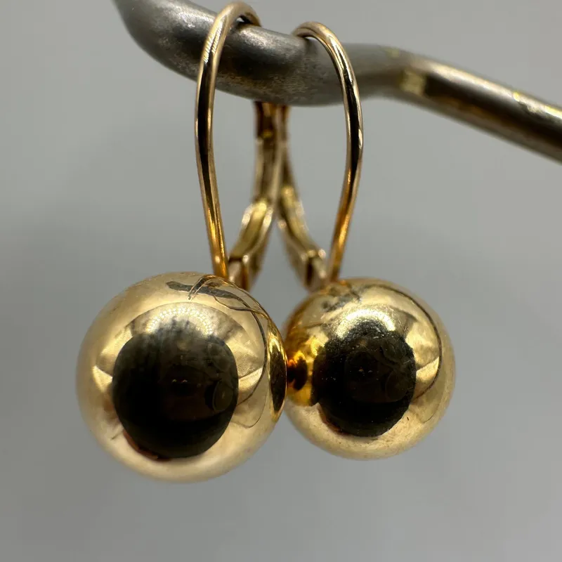 Gold Ball Stud Leverback Dangle Earrings 14K EG from auction in Orlando, Florida — image 24