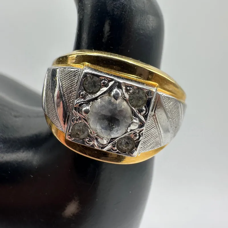 18K HGE Cubic Zirconia Art Deco Style Silver Gold Two Tone Ring from auction in Orlando, Florida — image 22