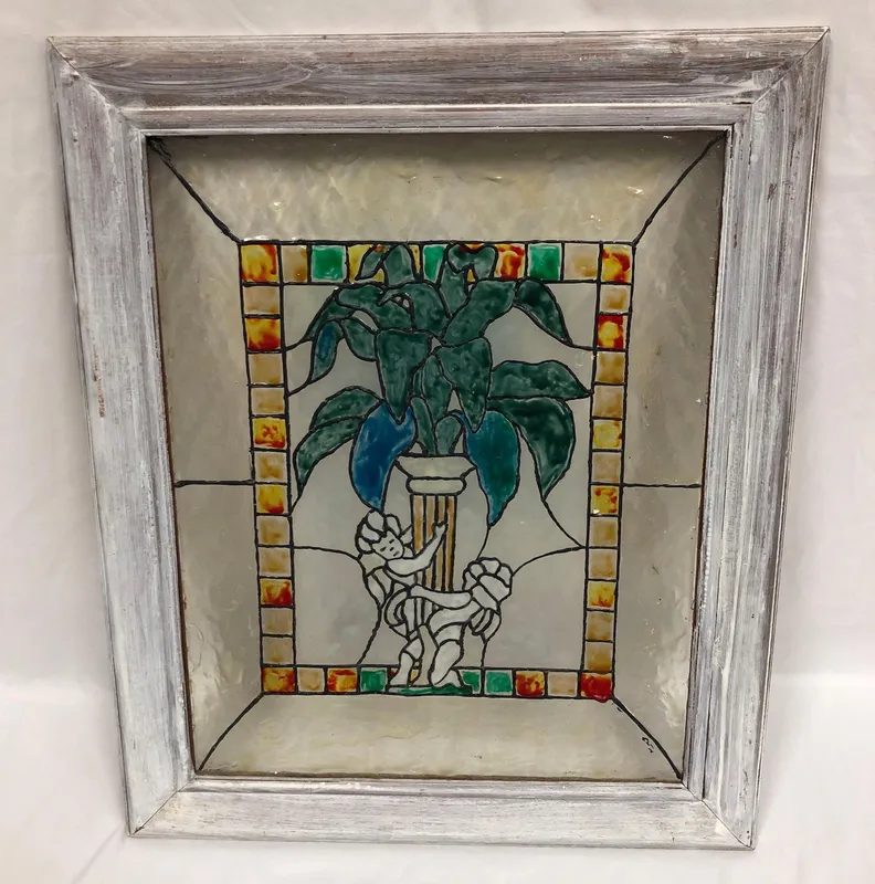 Vintage Art Nouveau Stained Glass in Frame from auction in Orlando, Florida — image 46