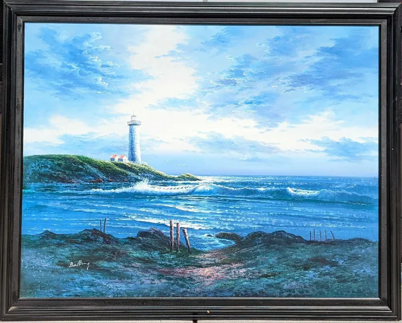JB Large Original Oil On Canvas Lighthouse Ocean Scene from auction in Orlando, Florida — image 45