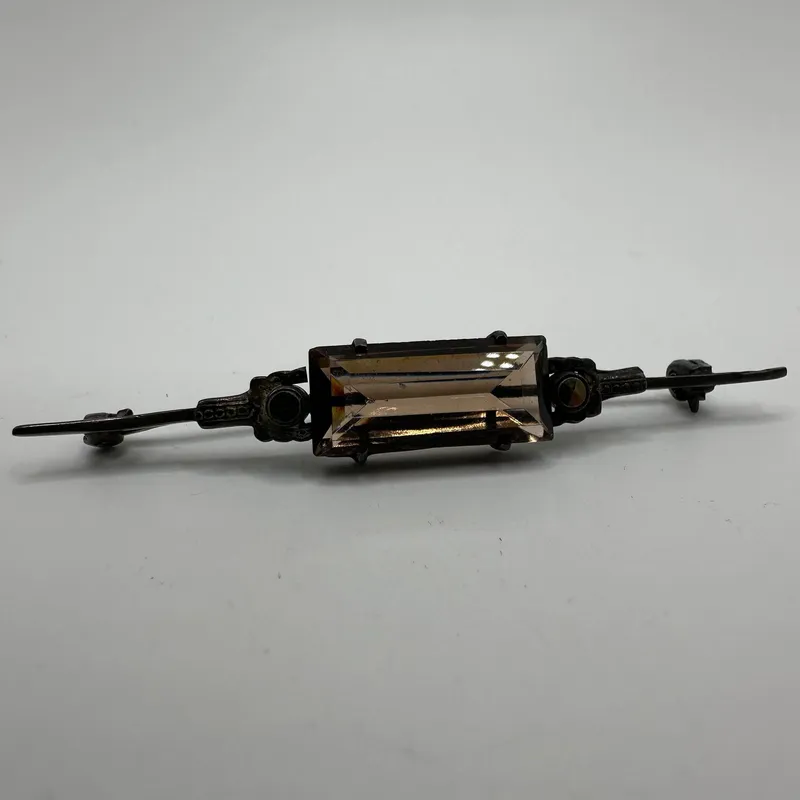 Smoky Quartz and Marcasite Silver 800 Bar Brooch Pin from auction in Orlando, Florida — image 15