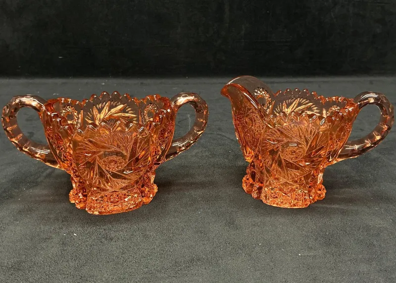 Imperial Glass Co Marigold Pinwheel and Starburst Crystal Cut Pattern Sugar Bowl and Pitcher from auction in Orlando, Florida — image 22