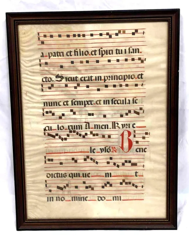 Antique Framed Medieval Period Music Sheet On Animal Parchment from auction in Orlando, Florida — image 22
