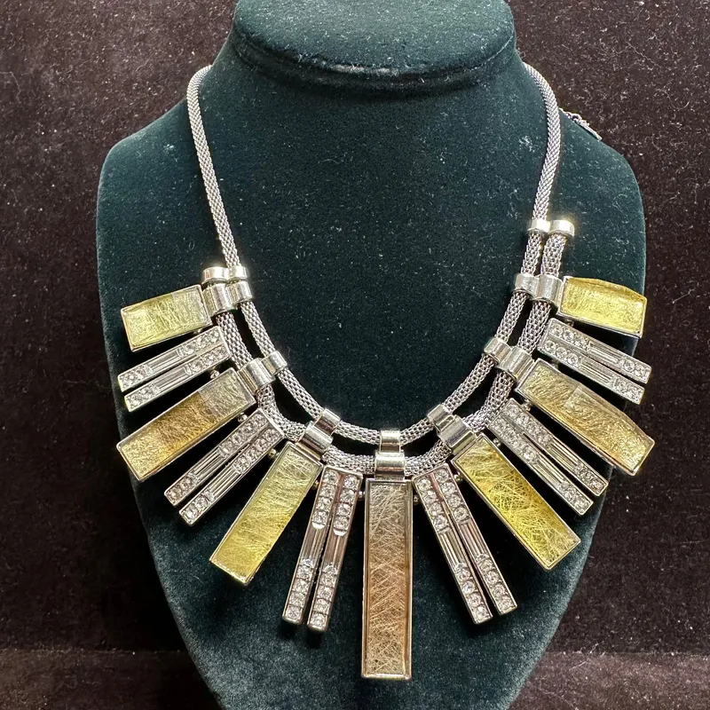 Jenifer Lopez Statement Necklace with Silver-Tone Mesh Rhinestone Bar Drops from auction in Orlando, Florida — image 24