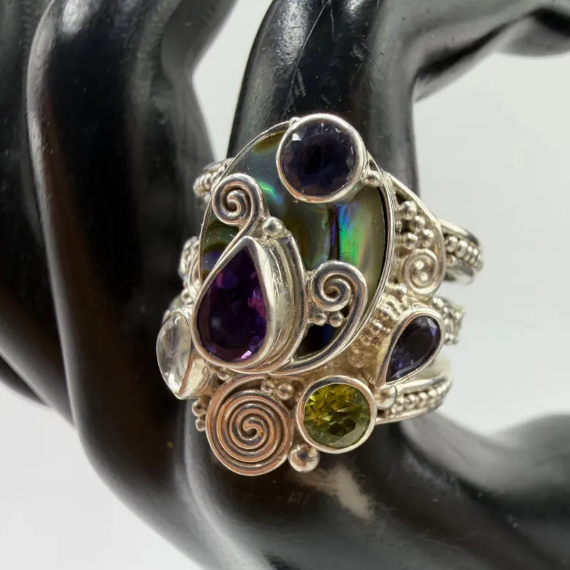 Sajen Sterling Silver Ring Abalone Shell Multi Gemstone AB48 from auction in Orlando, Florida — image 15