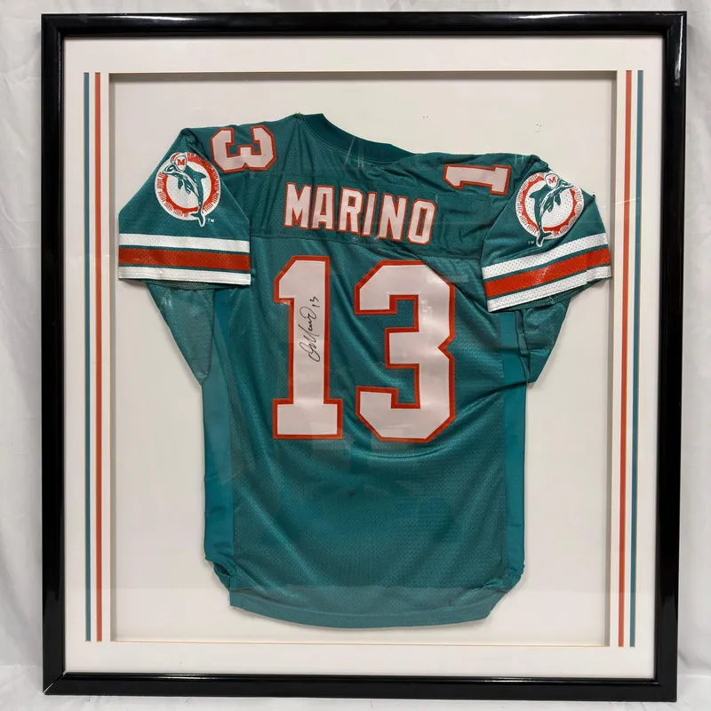 Dan Marino Signed Miami Dolphins 13 Team Jersey Framed Display R240 from auction in Orlando, Florida — image 27