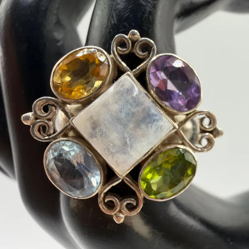 Sajen Sterling Silver Ring Square Center Moonstone and Multi Stone Setting from auction in Orlando, Florida — image 25
