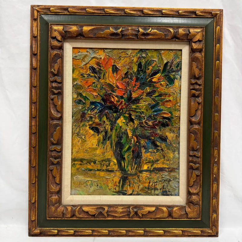 Original Signed Floral Still Life Painting on Board in Carved Wood Frame from auction in Orlando, Florida — image 28