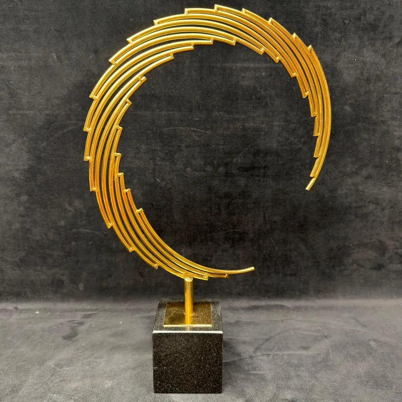 Modern Abstract Gold Tone Metal Spiral Sculpture on Black Stone Base from auction in Orlando, Florida — image 29