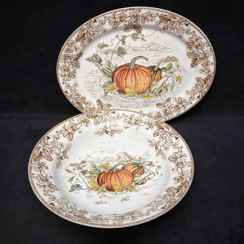 Williams Sonoma Harvest Pumpkin Oval Serving Platter and Vegetable Bowl Set from auction in Orlando, Florida — image 34