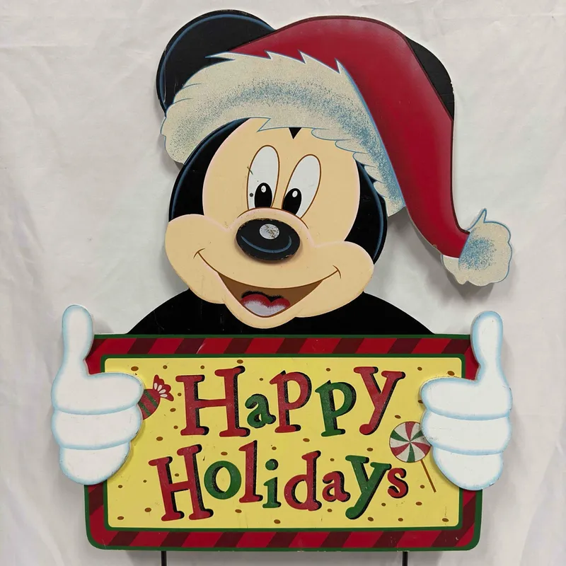 Happy Holidays Santa Mickey Mouse Wooden Lawn Sign Wood Home Outdoor Decor from auction in Orlando, Florida — image 13