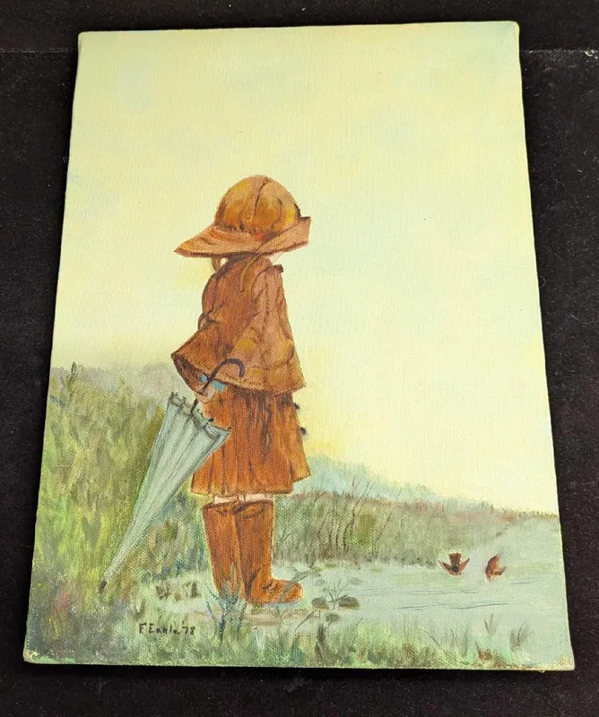 Small Original Acrylic On Canvas Child With Umbrella from auction in Orlando, Florida — image 13