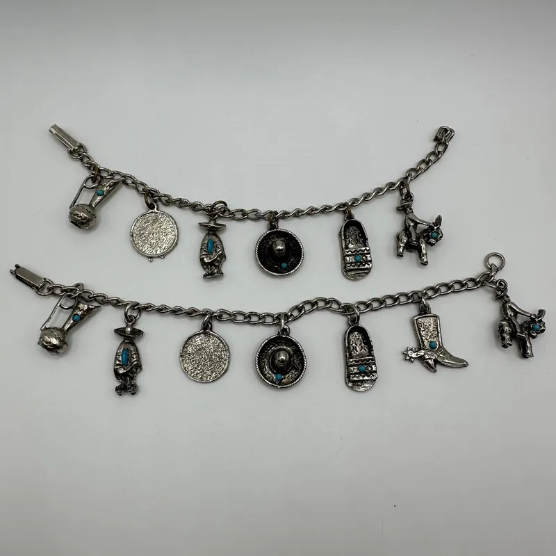 Western Theme Charm Bracelet With Faux Turquoise Accents Cowboy Hat Boot Donkey Charms from auction in Orlando, Florida — image 18
