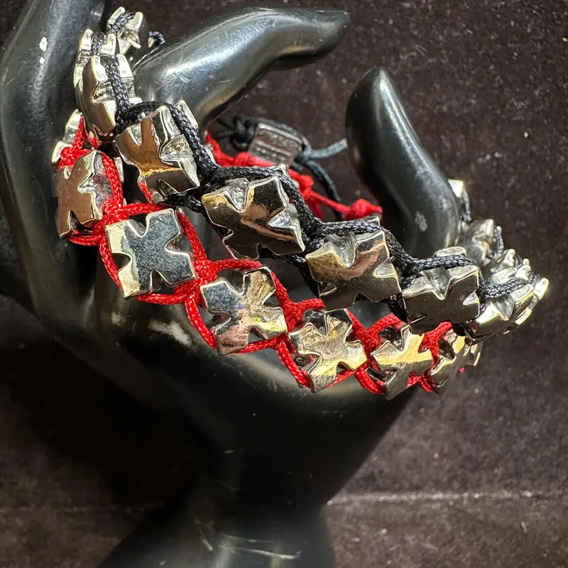 King Baby Studio Silver Tone Crosses Red Black Macrame Braiding Bracelets from auction in Orlando, Florida — image 48