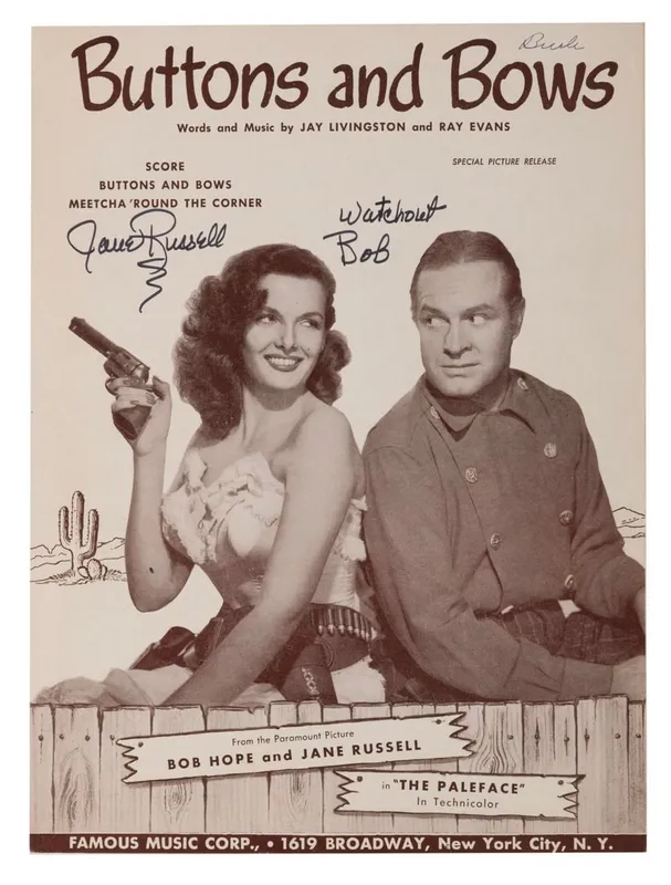 Jane Russell Signed Sheet Music for "Buttons and Bows" from "The Paleface." from auction in Studio City, California — image 20