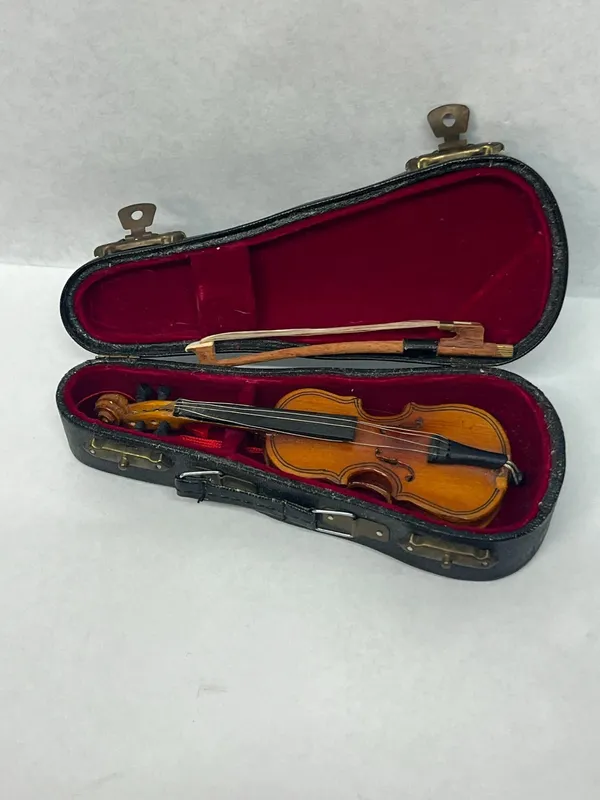 Wooden Violin Model w/ Bow & Case from auction in Dundee, Ohio — image 16