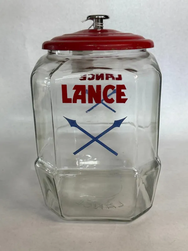 Lance 8-Sided Glass Cracker Jar w/ Lid from auction in Dundee, Ohio — image 42