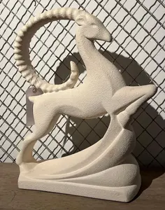Textured Ceramic Leaping Ibex Sculpture