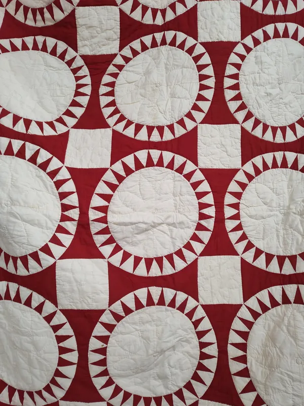 American Red & White Sawtooth Sunburst Quilt, 1886 from auction in Dundee, Ohio — image 2