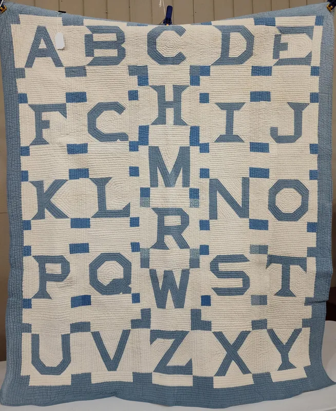 American Blue & White Applique Alphabet Quilt from auction in Dundee, Ohio — image 10