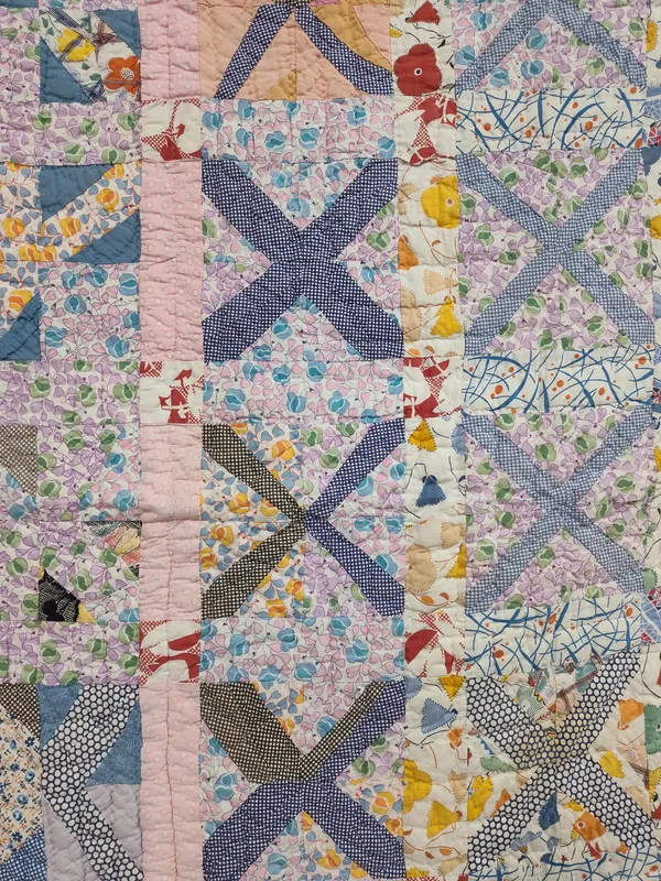 Mid-20th C. Criss-Cross Patchwork Feed Sack Quilt from auction in Dundee, Ohio — image 11