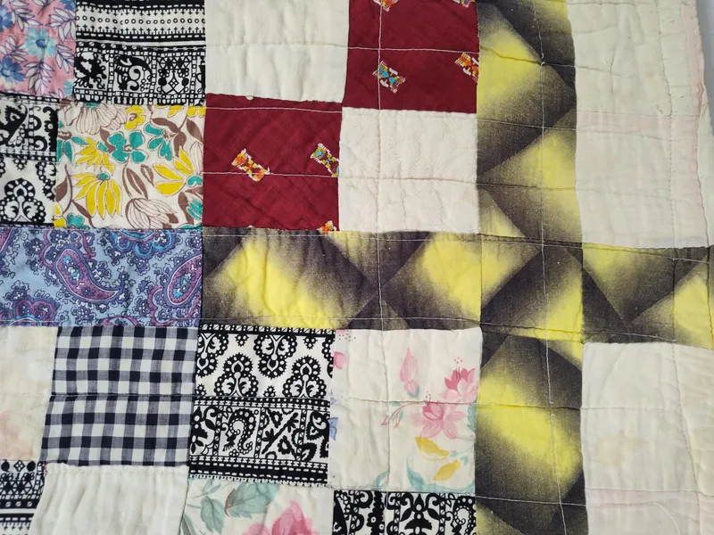 Mid-Century American Scrappy Patchwork Cross Quilt from auction in Dundee, Ohio — image 27