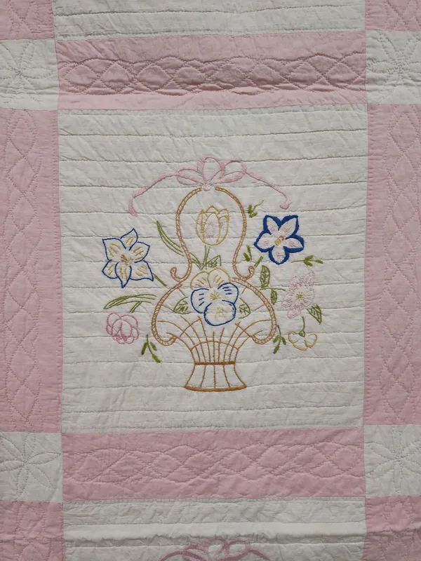 Hand-Embroidered Cotton Flower Basket Quilt from auction in Dundee, Ohio — image 33