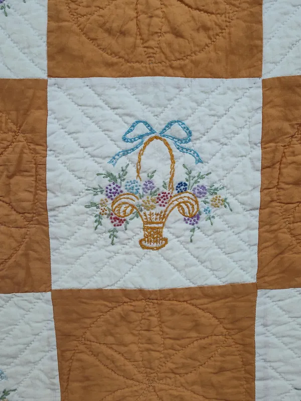 Mid-20th C. American Hand-Quilted Basket Quilt from auction in Dundee, Ohio — image 37
