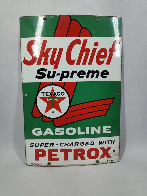 Texaco Sky Chief Su-preme Pump Plate from auction in Dundee, Ohio — image 1