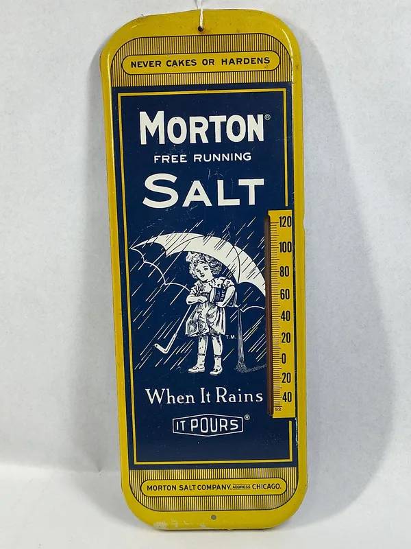 Morton Salt Metal Thermometer Sign from auction in Dundee, Ohio — image 12