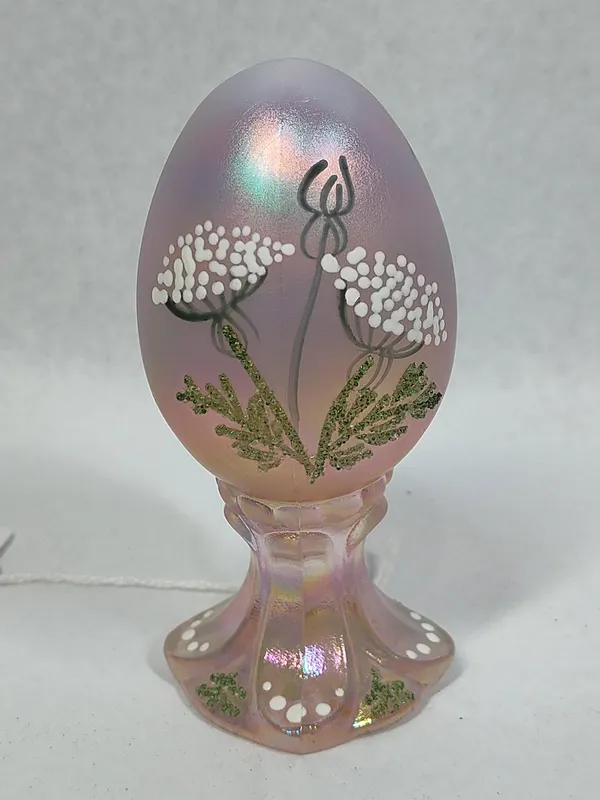 Pink Glass Pedestal Egg w/ Dragonfly from auction in Dundee, Ohio — image 30
