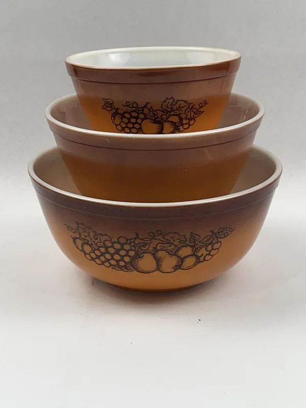 Pyrex Old Orchard Mixing Bowl Set 3 from auction in Dundee, Ohio — image 13