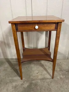 Antique American Wood Side Table, Shelf