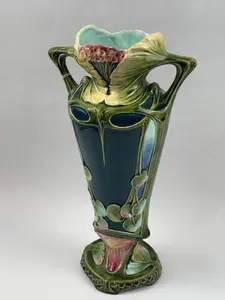 Austrian Amphora Majolica Floral Vase