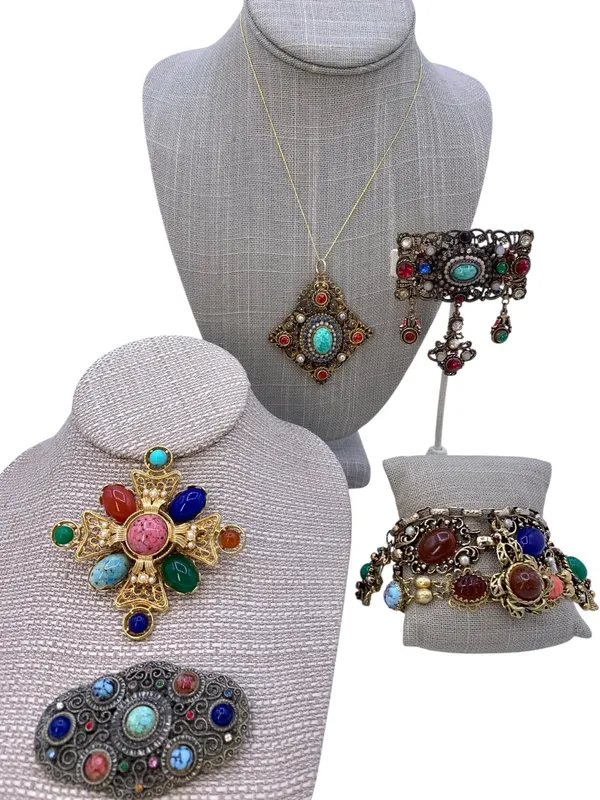 7 pc Mid Century Austro-Hungarian Revival Coro, Freirich, Opulent Filigree Jewelry Collection from auction in Dundee, Ohio — image 8
