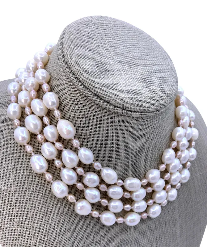 Glorious 62 inch Cream and Blush Pink Baroque Freshwater Pearl Necklace from auction in Dundee, Ohio — image 13